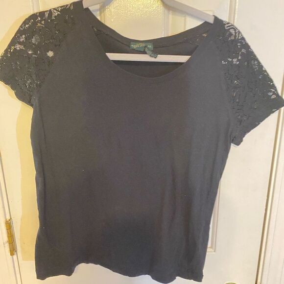 Lauren Ralph Lauren Tops - LRL Lauren Jeans Co. Ralph Lauren Scoop Neck Floral Lace Sleeve Blouse Black M